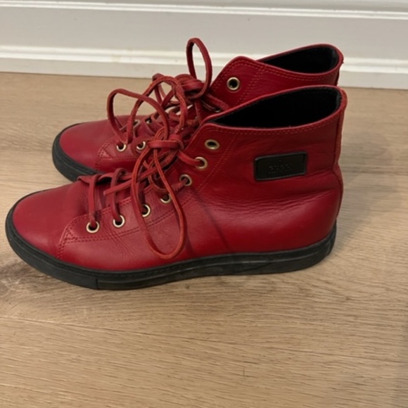Gucci red leather high tops - Picture 2 of 11